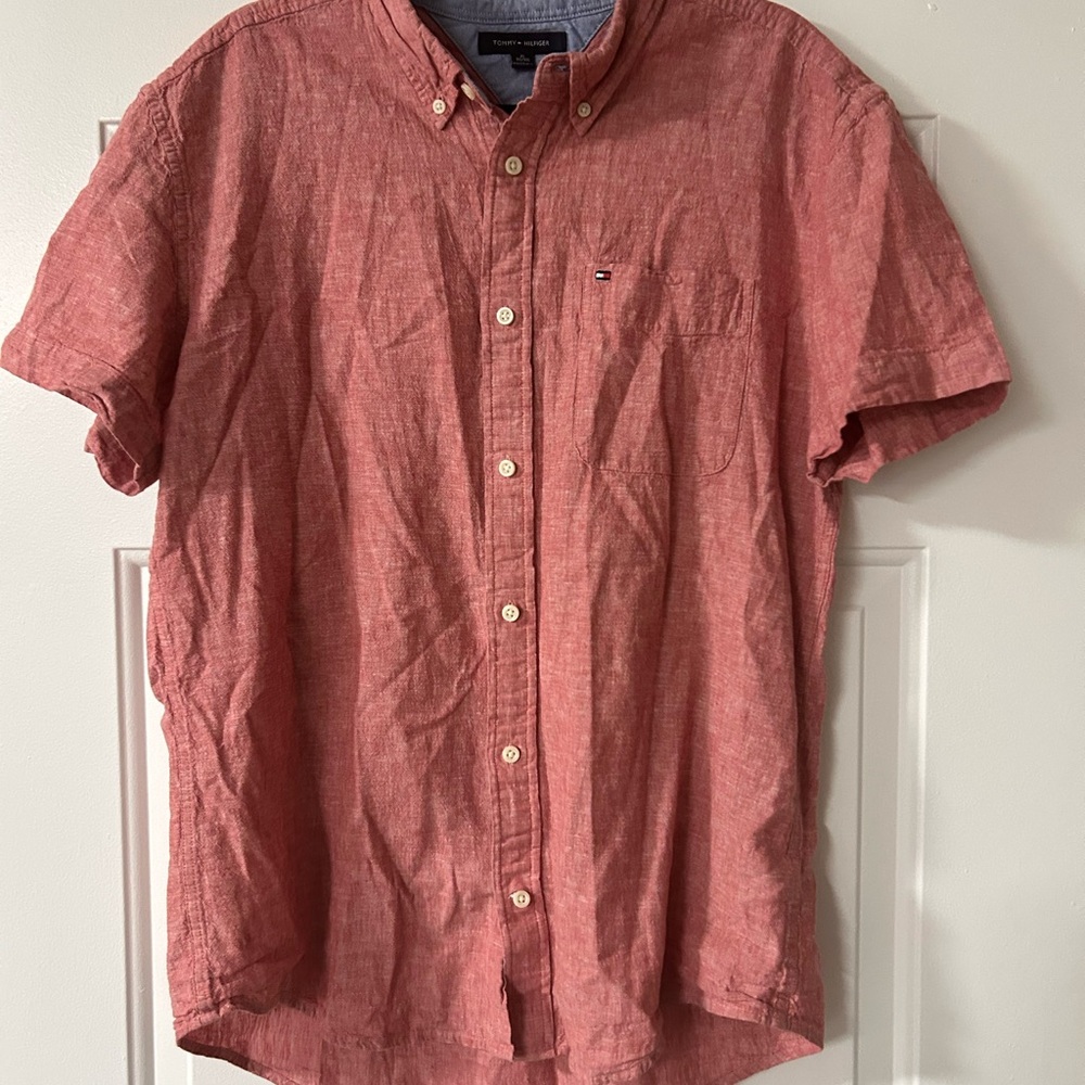 Tommy Hilfiger Men's Casual Red Button Down Shirt